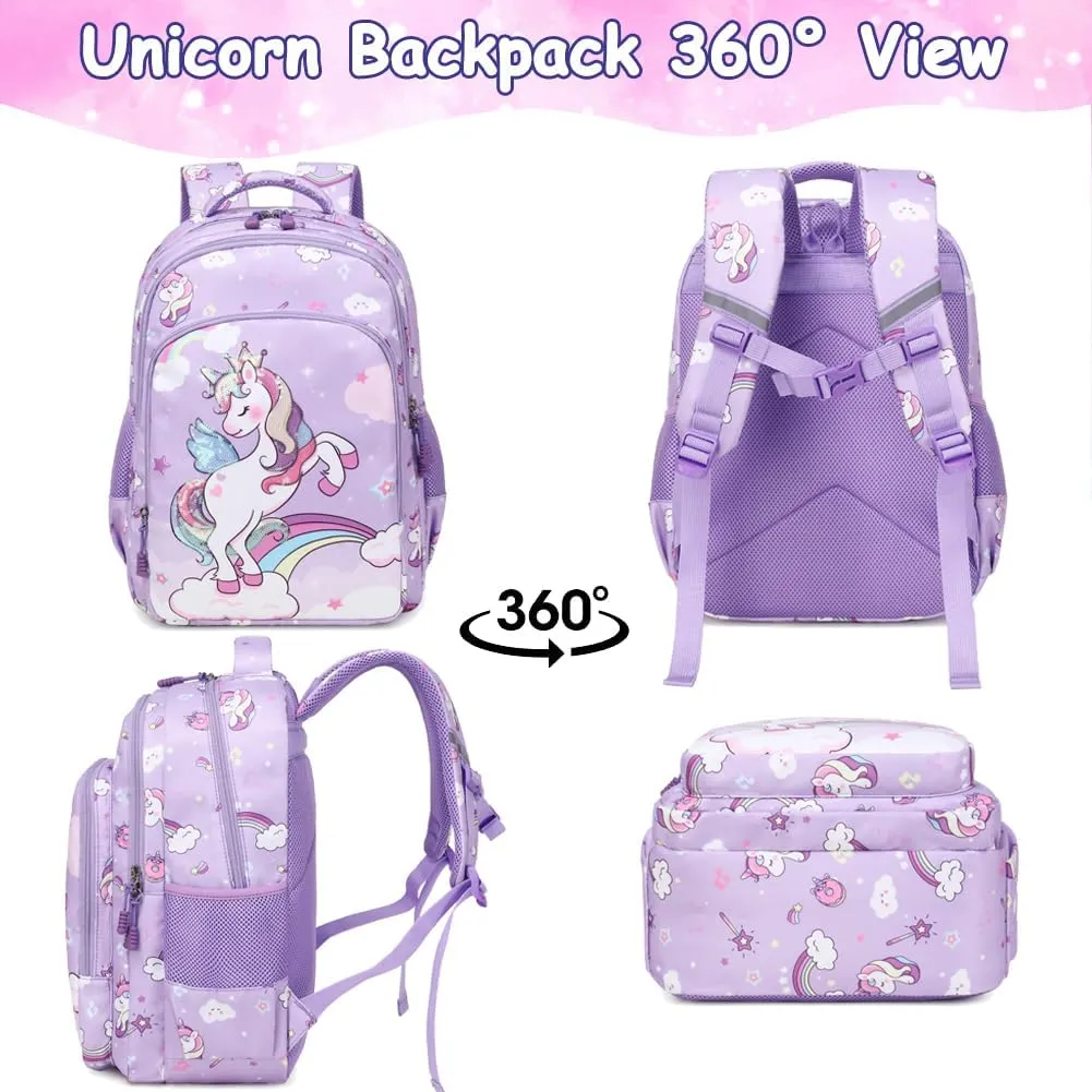 Girls Backpack for Elementary Kids School Bookbag Set Cute Unicorn Backpacks for Girls Water Resistant