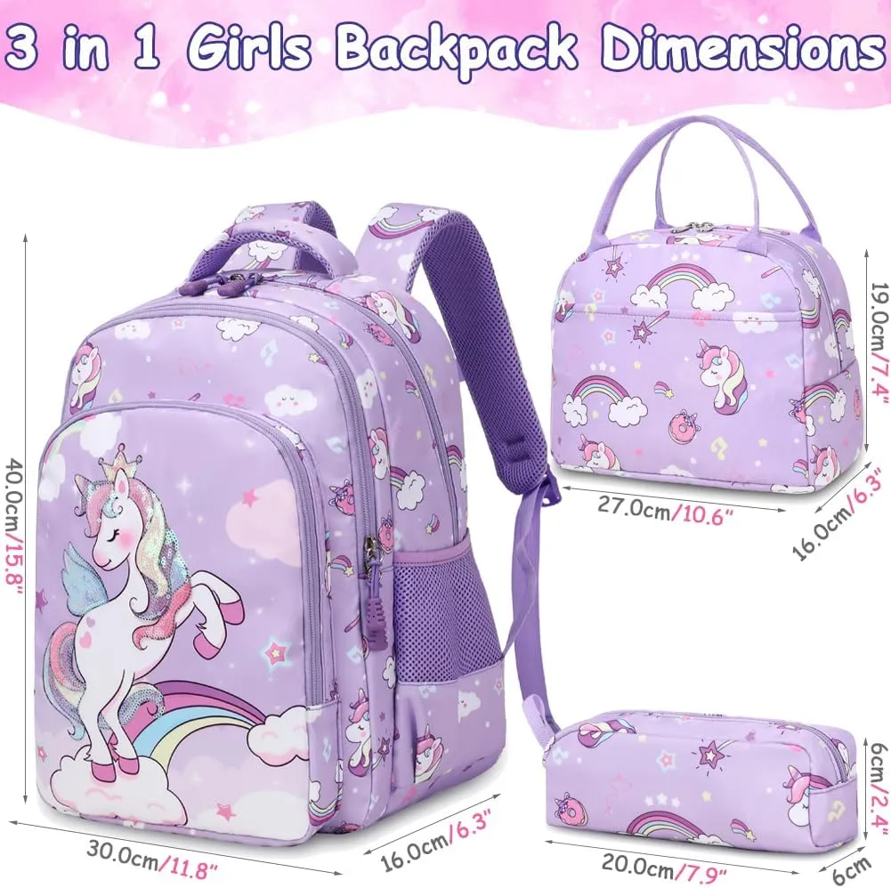 Girls Backpack for Elementary Kids School Bookbag Set Cute Unicorn Backpacks for Girls Water Resistant