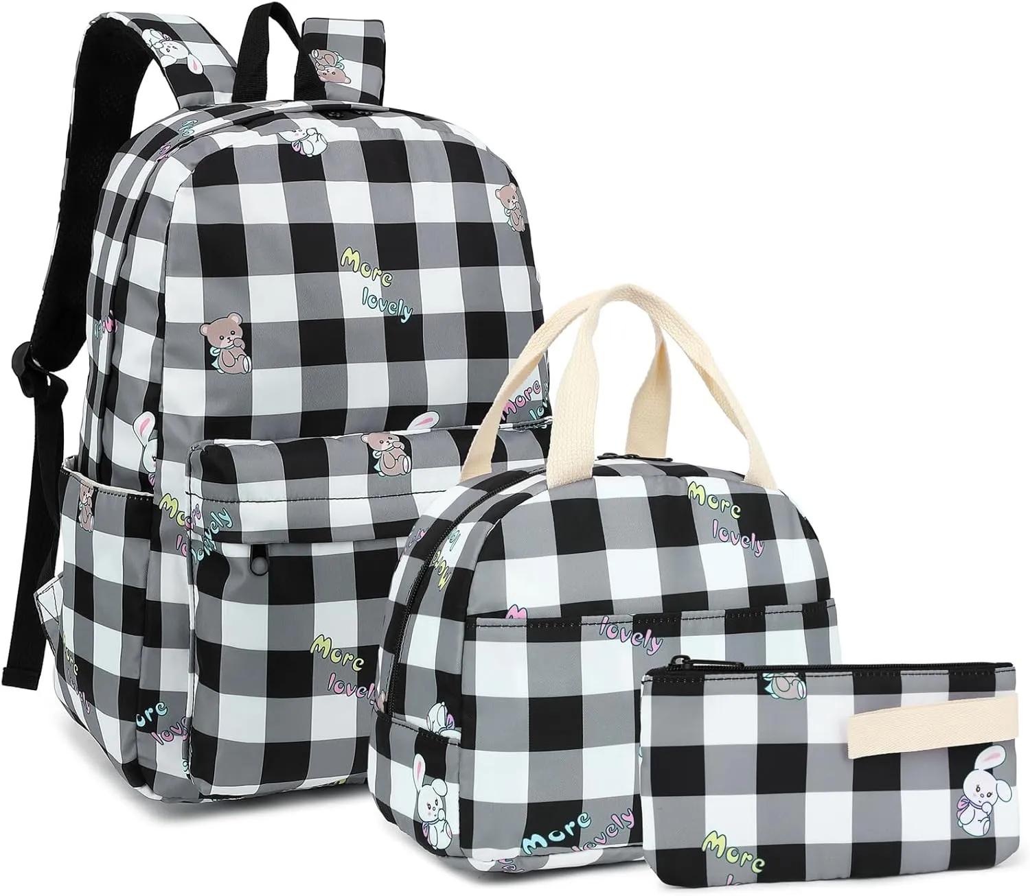 Girls School Backpacks for Kids Teens, 3-in-1 School Bag Bookbags Set with Lunch Bag Pencil Case