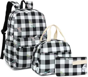 Girls School Backpacks for Kids Teens, 3-in-1 School Bag Bookbags Set with Lunch Bag Pencil Case