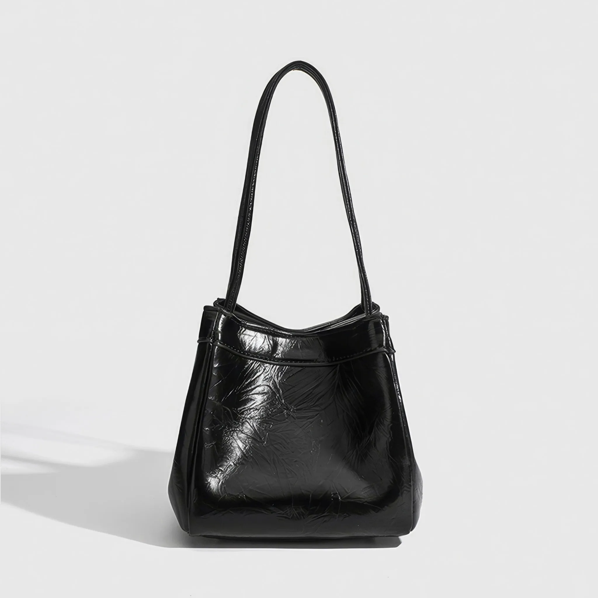 Glossy Crinkle Textured Drawstring Tote Bag