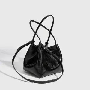 Glossy Crinkle Textured Drawstring Tote Bag
