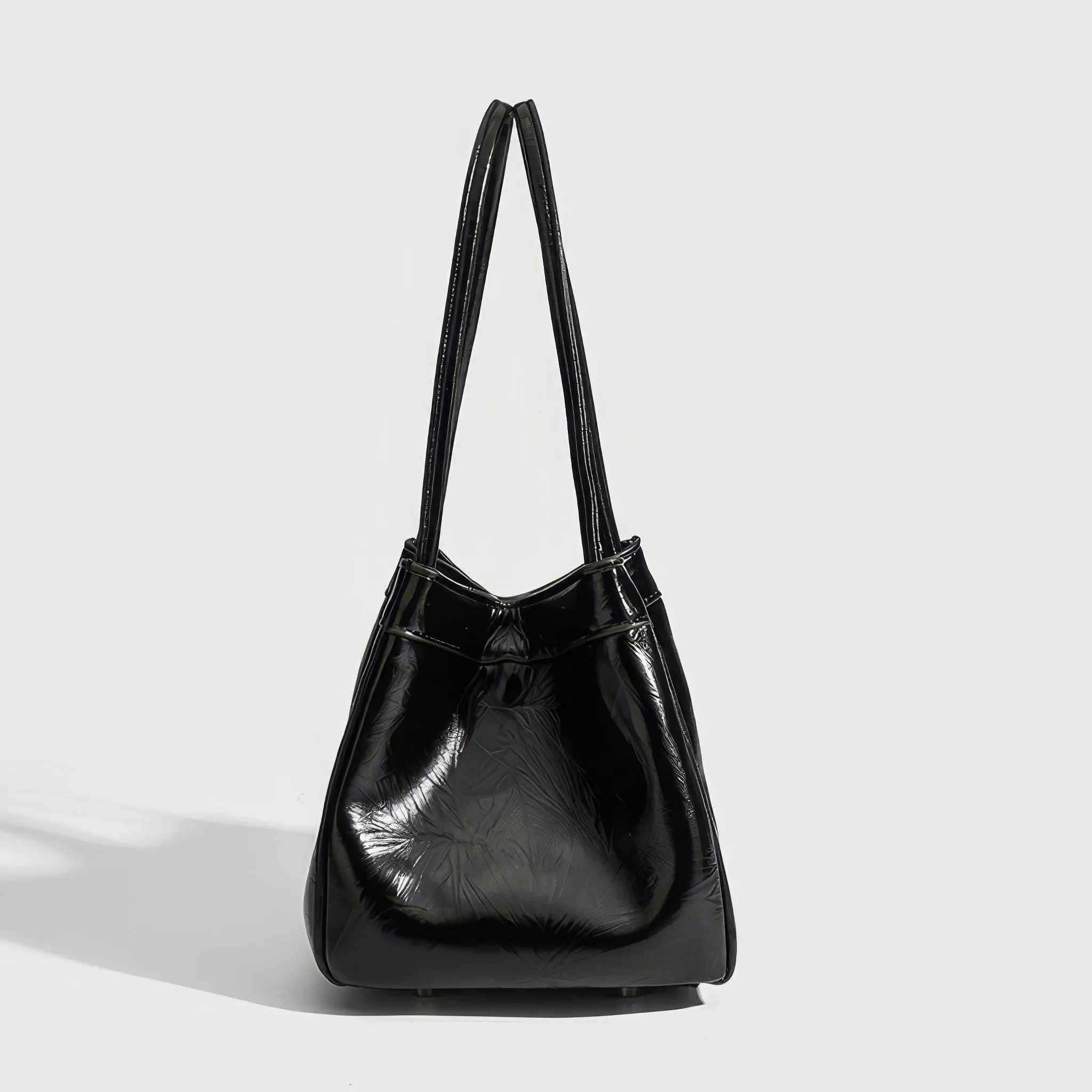 Glossy Crinkle Textured Drawstring Tote Bag