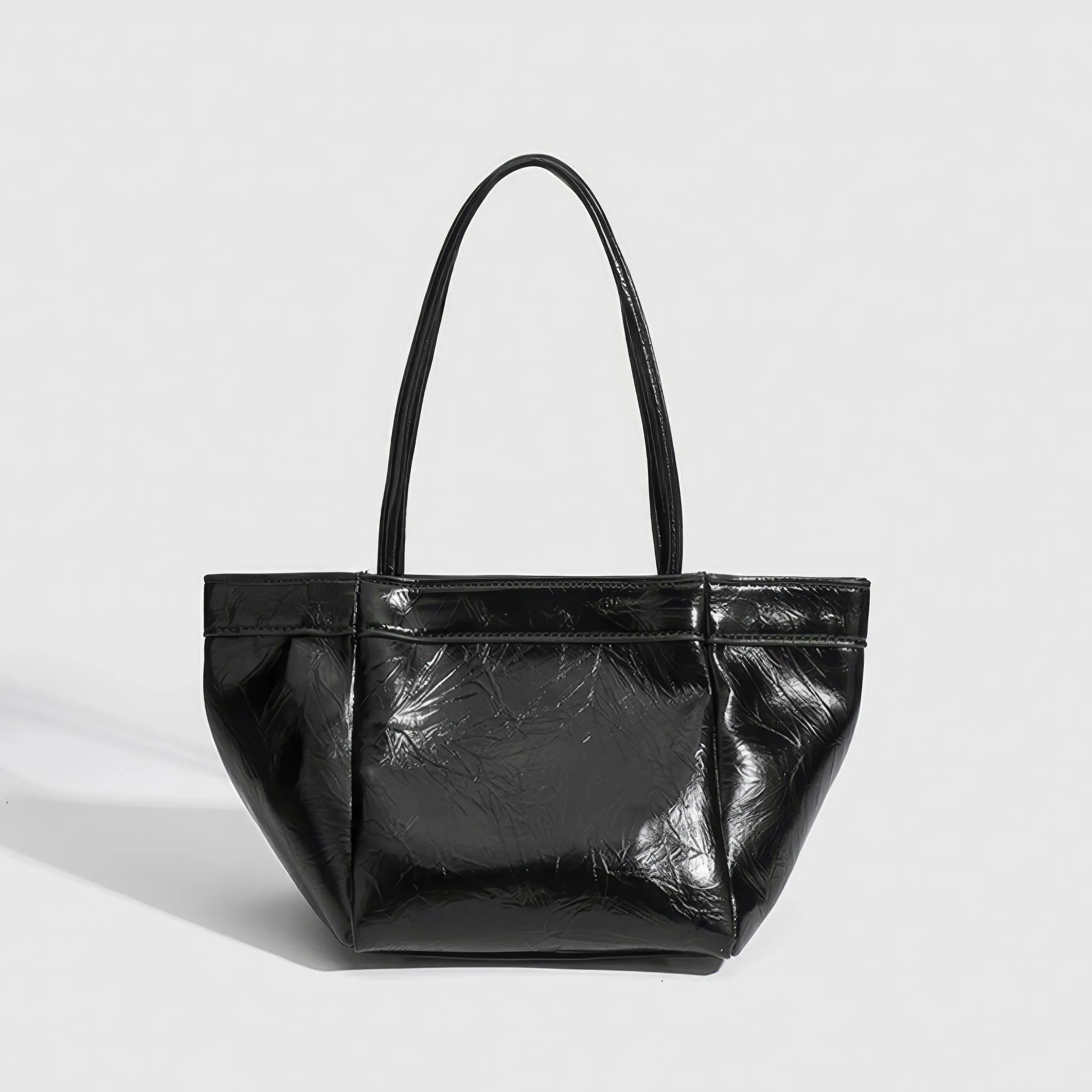 Glossy Crinkle Textured Drawstring Tote Bag