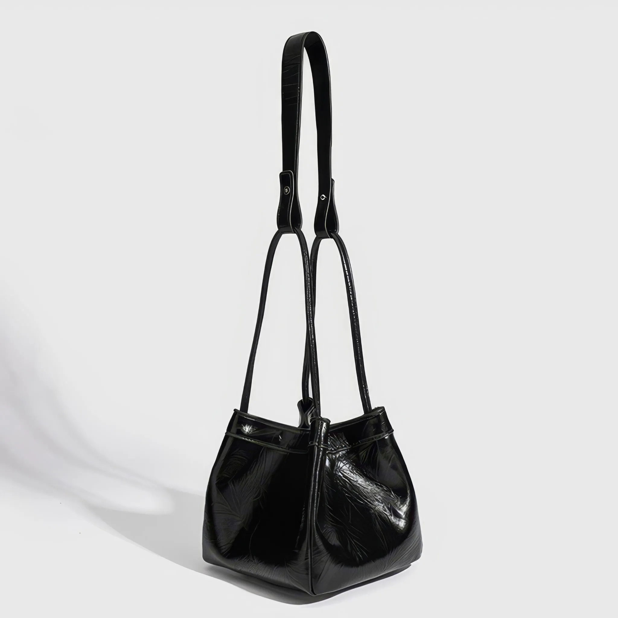 Glossy Crinkle Textured Drawstring Tote Bag