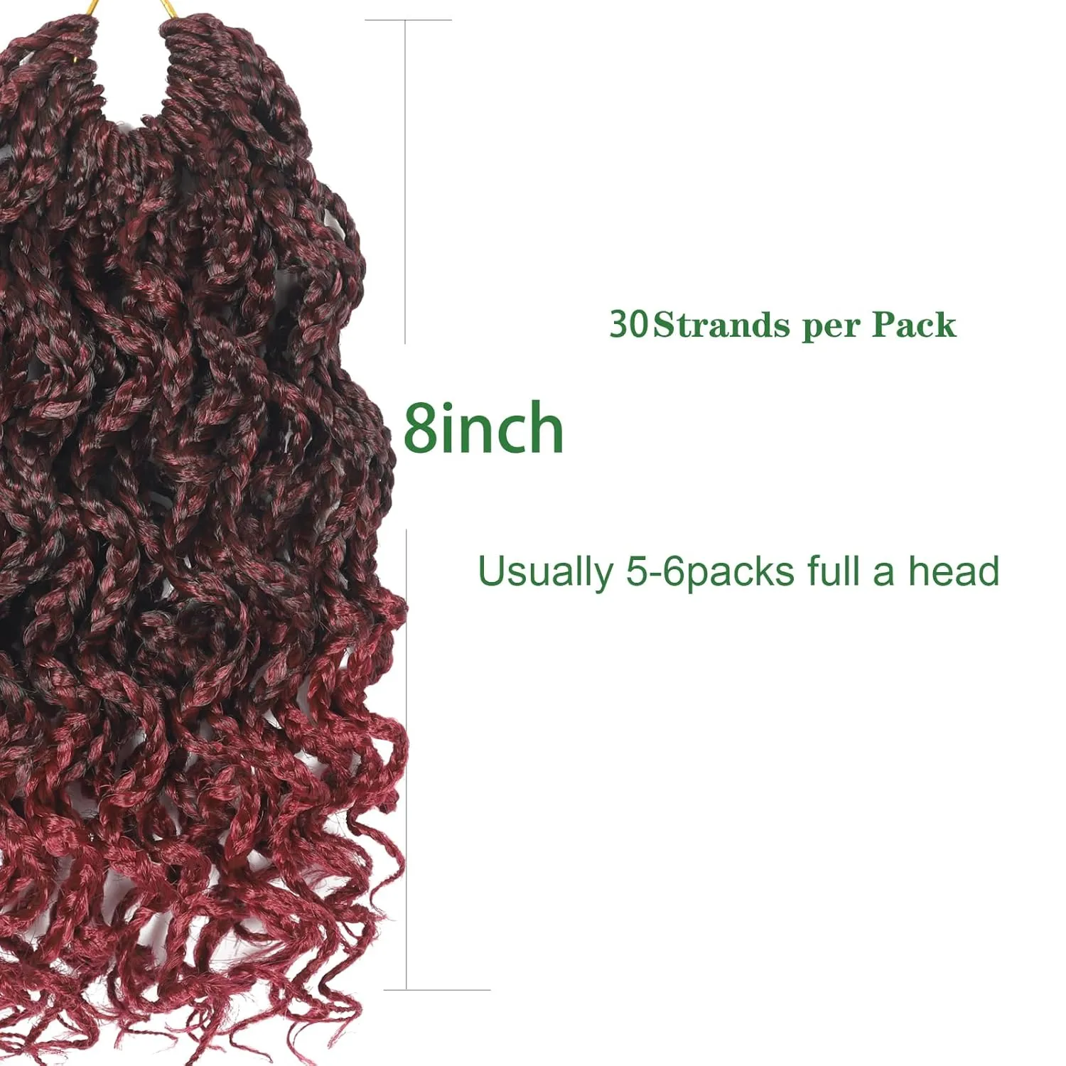 Goddess Box Braids - 150 Strands, Pre Looped, 8Inch Curly, Wavy Crochet Braiding Hair for Women - 5 Packs