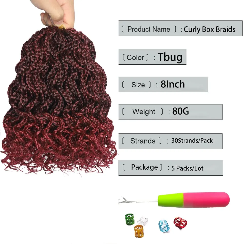 Goddess Box Braids - 150 Strands, Pre Looped, 8Inch Curly, Wavy Crochet Braiding Hair for Women - 5 Packs