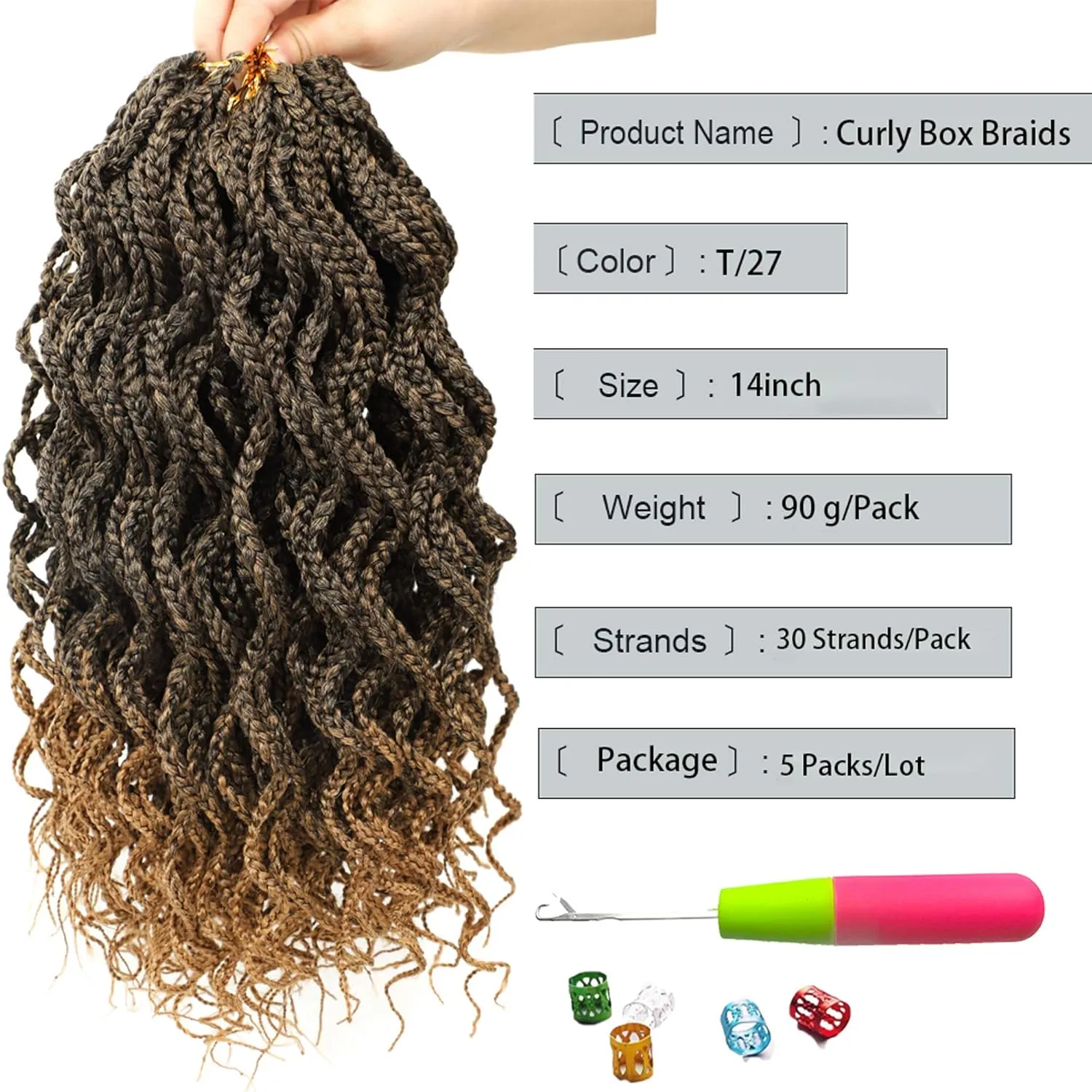 Goddess Box Braids Crochet Braids Hair with Full Curly Braids Synthetic Premium Fiber Braiding Hair 14 Inch 5Packs/Lot T27#