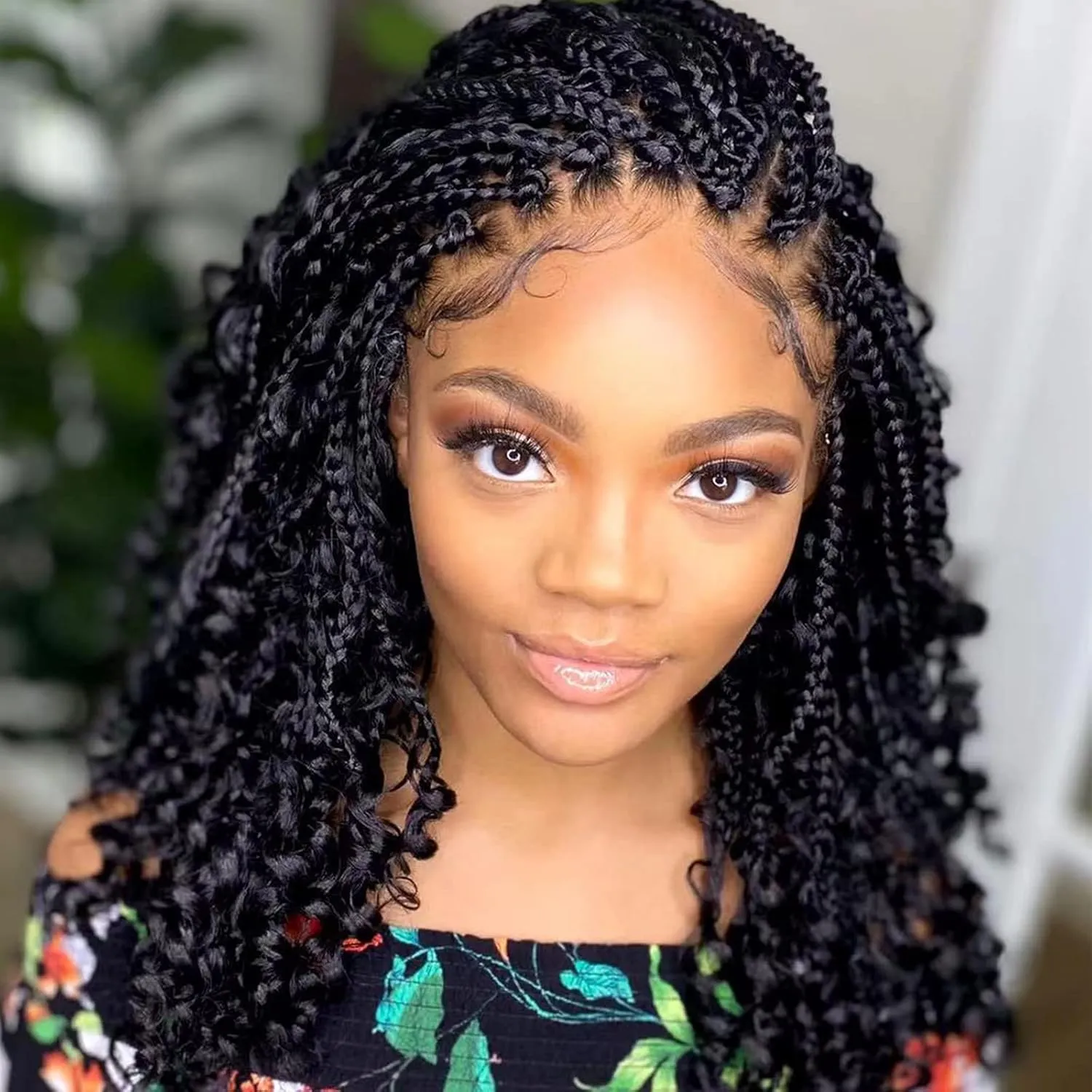 Goddess Box Braids Crochet Hair 10 Inch Bohemian Box Braids Crochet Hair with Curly Ends Boho 3X Synthetic Crochet Braiding Hair for Women (8 pack, 1b#)