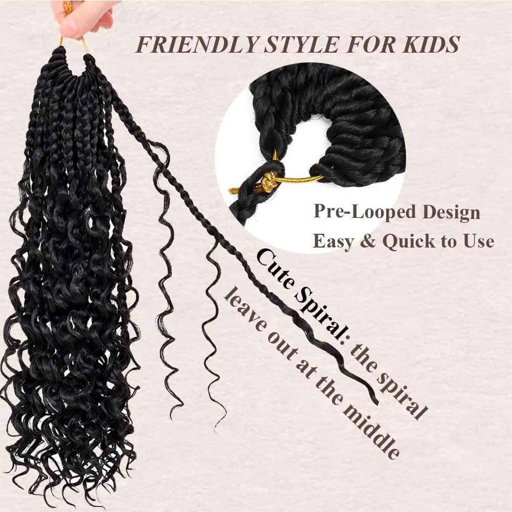 Goddess Box Braids Crochet Hair 10 Inch Bohemian Box Braids Crochet Hair with Curly Ends Boho 3X Synthetic Crochet Braiding Hair for Women (8 pack, 1b#)
