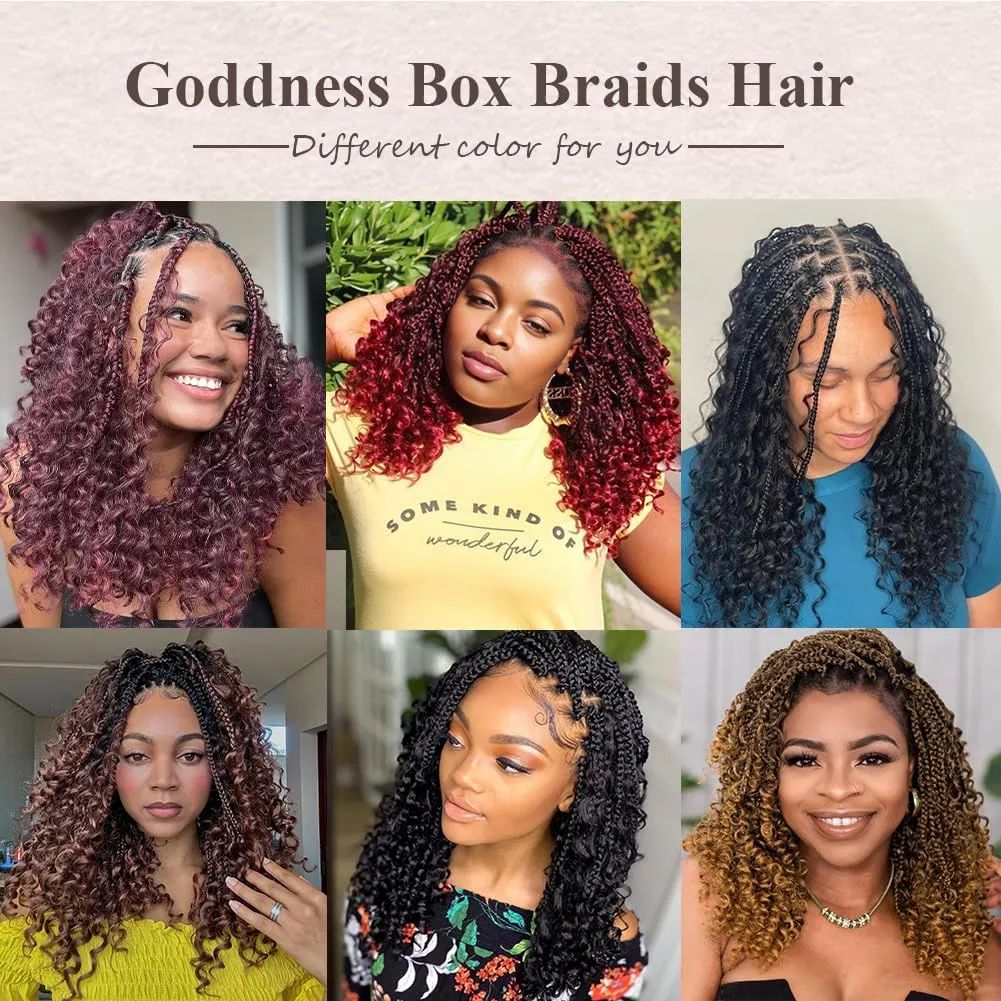 Goddess Box Braids Crochet Hair 10 Inch Bohemian Box Braids Crochet Hair with Curly Ends Boho 3X Synthetic Crochet Braiding Hair for Women (8 pack, 1b#)
