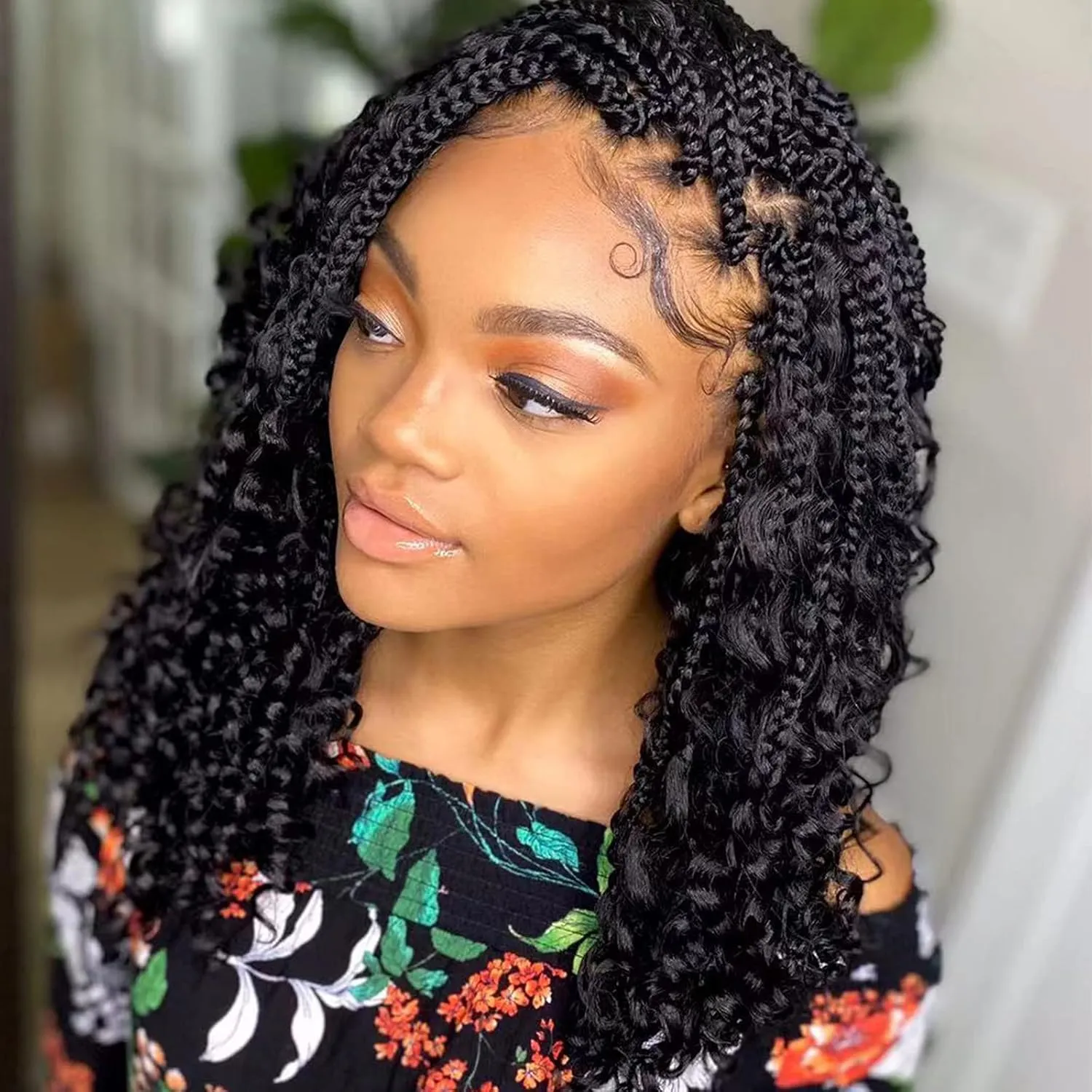 Goddess Box Braids Crochet Hair 10 Inch Bohemian Box Braids Crochet Hair with Curly Ends Boho 3X Synthetic Crochet Braiding Hair for Women (8 pack, 1b#)