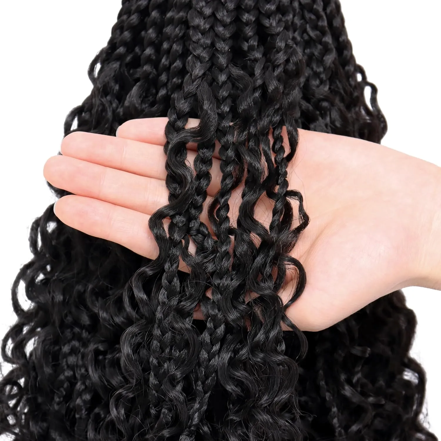 Goddess Box Braids Crochet Hair 10 Inch Bohemian Box Braids Crochet Hair with Curly Ends Boho 3X Synthetic Crochet Braiding Hair for Women (8 pack, 1b#)