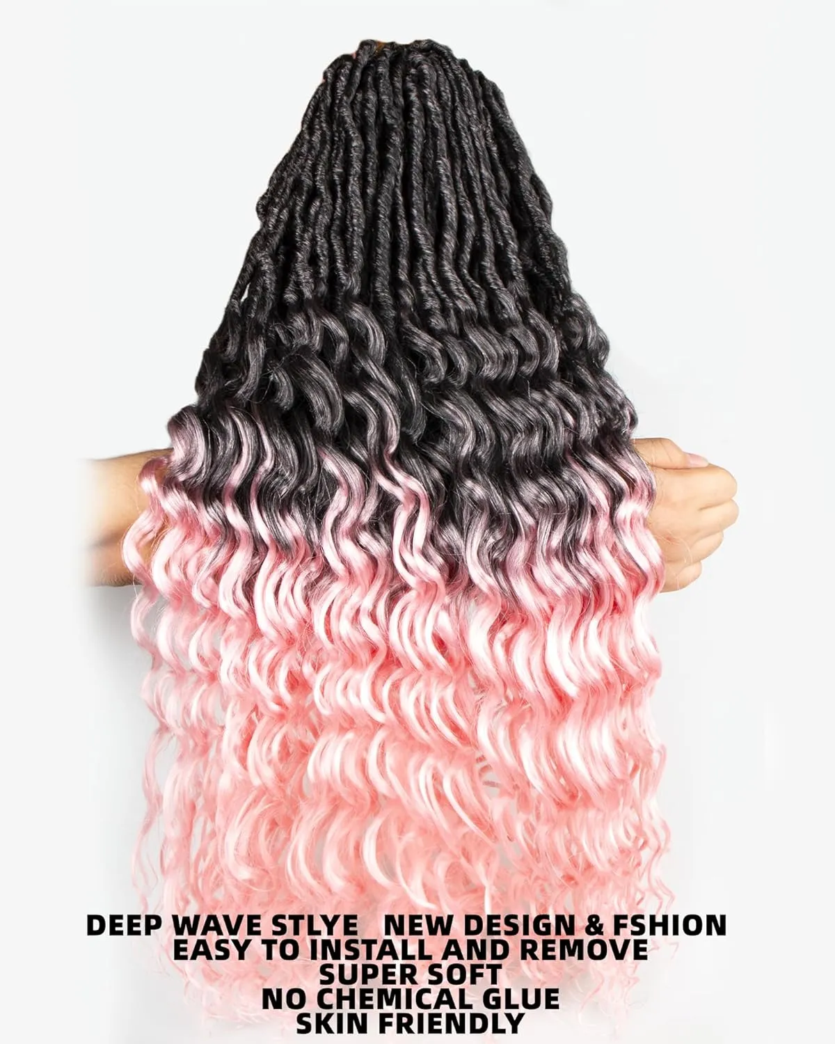 Goddess Faux Locs Crochet Hair - 24 Inches 8 Packs 112 Strands Pre Looped Ombre Black to Pink Synthetic Hair Extensions, Soft Goddess Locs Braids with Long Deep Wave Curly Ends(24"-8 Packs,T1B/Pink)