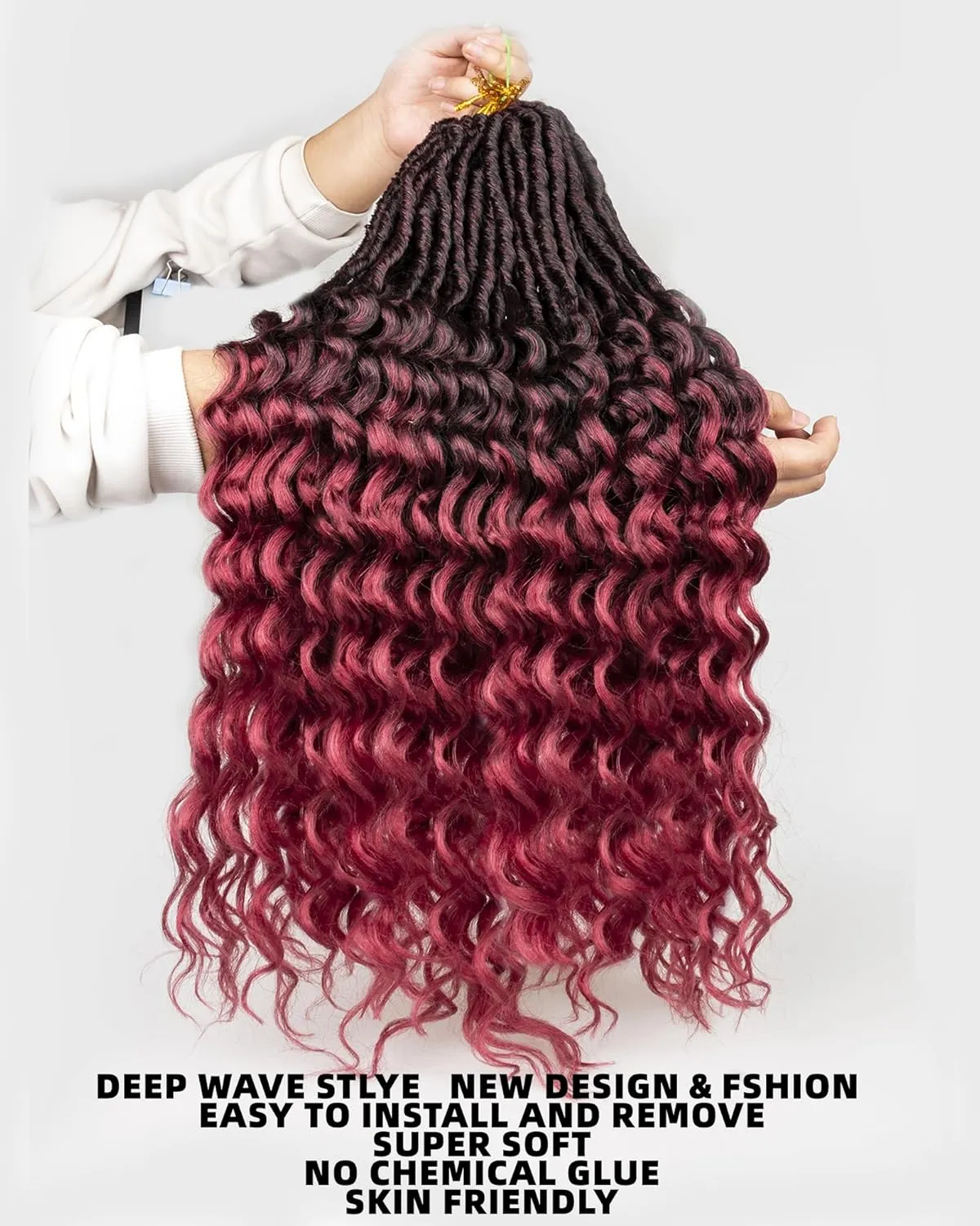 Goddess Faux Locs Crochet Hair -24 Inches 8 Packs 112 Strands Pre Looped Ombre Burgundy Synthetic Hair Extensions,Soft Goddess Locs Braids with Long Deep Wave Curly Ends(24"-8 Packs,T1B/Bug)