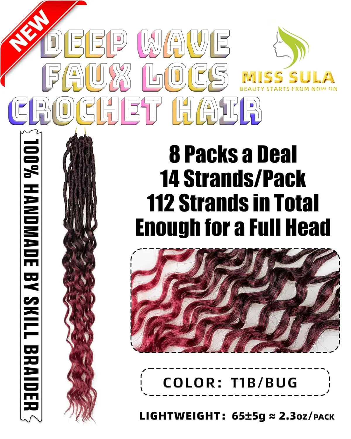 Goddess Faux Locs Crochet Hair -24 Inches 8 Packs 112 Strands Pre Looped Ombre Burgundy Synthetic Hair Extensions,Soft Goddess Locs Braids with Long Deep Wave Curly Ends(24"-8 Packs,T1B/Bug)