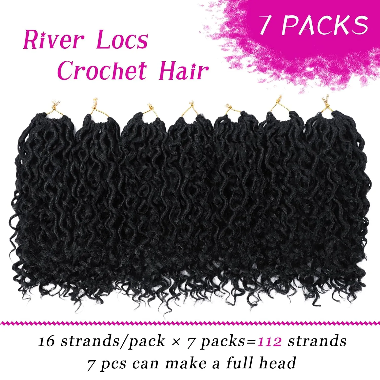Goddess Locs Crochet Hair 10 Inch 7 Packs Boho Faux Locs Crochet Hair for Black Women Pre Looped Crochet Locs with Curly Ends (#1B)