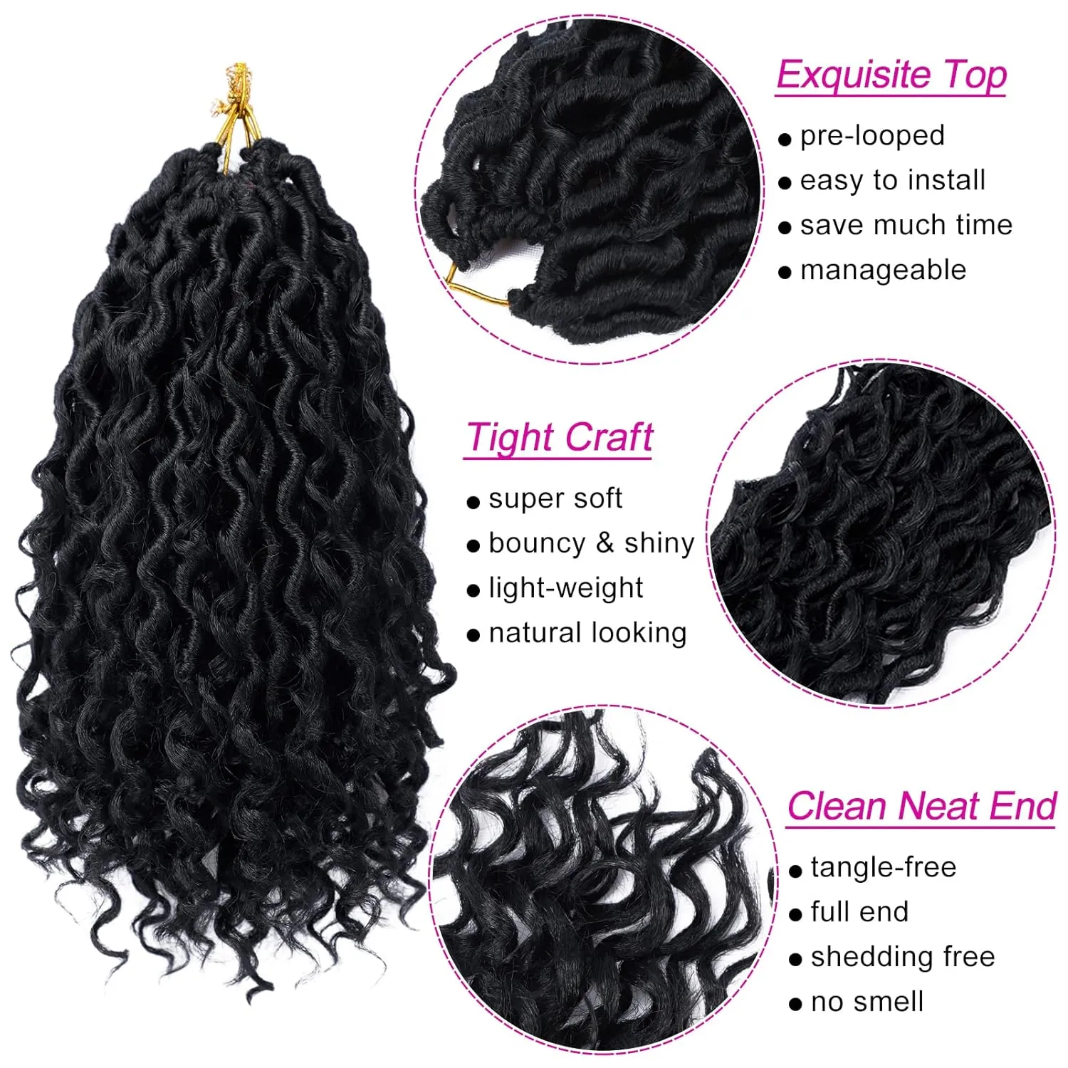 Goddess Locs Crochet Hair 10 Inch 7 Packs Boho Faux Locs Crochet Hair for Black Women Pre Looped Crochet Locs with Curly Ends (#1B)