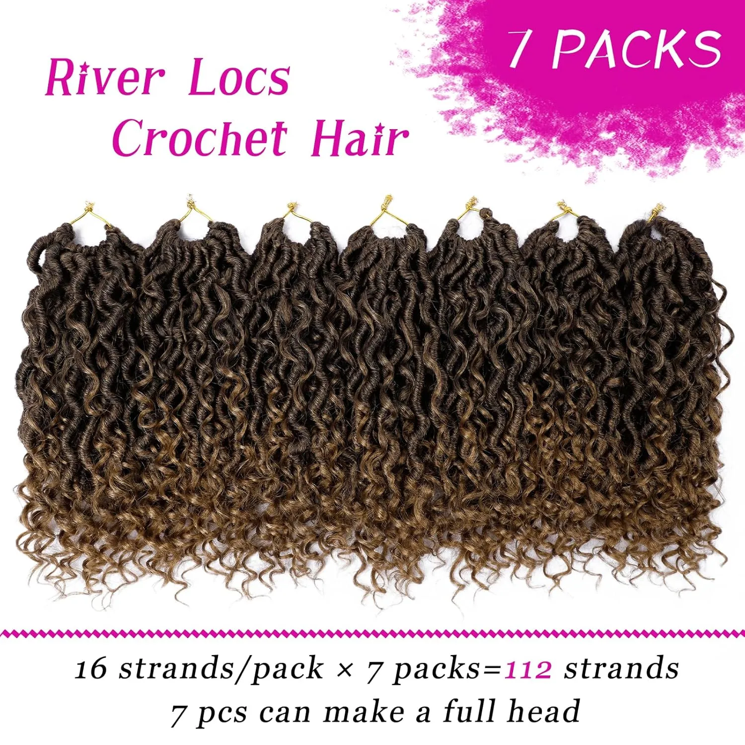 Goddess Locs Crochet Hair 10 Inch 7 Packs Ombre Boho Faux Locs Crochet Hair for Black Women Pre Looped Crochet Locs with Curly Ends (1B/27)