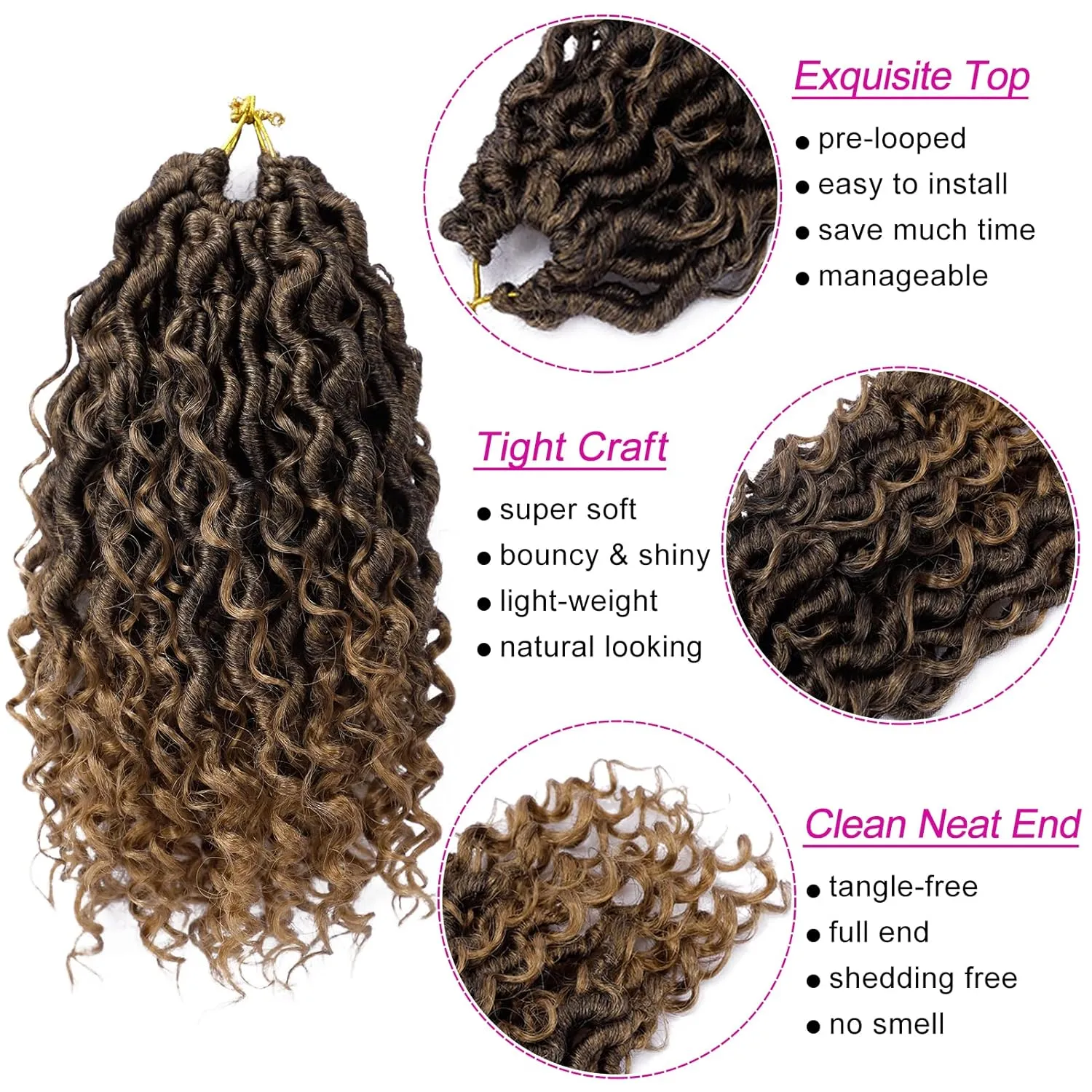 Goddess Locs Crochet Hair 10 Inch 7 Packs Ombre Boho Faux Locs Crochet Hair for Black Women Pre Looped Crochet Locs with Curly Ends (1B/27)