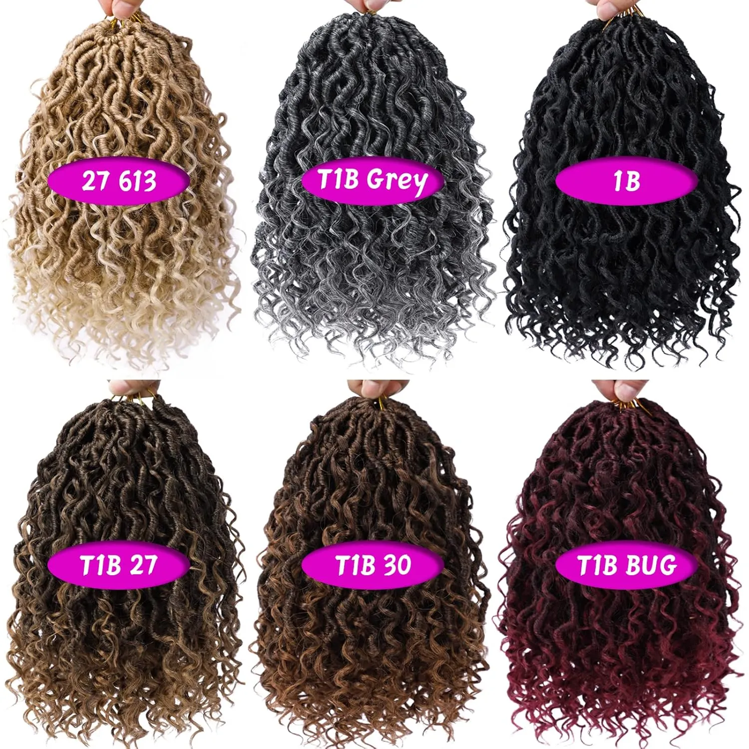 Goddess Locs Crochet Hair 10 Inch 7 Packs Ombre Brown Boho Faux Locs Crochet Hair for Black Women Pre Looped Crochet Locs with Curly Ends (1B/30/27)