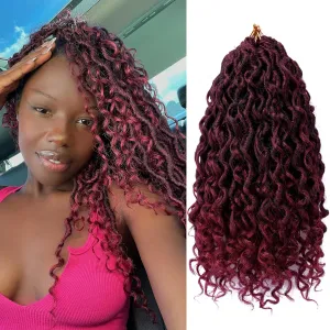 Goddess Locs Crochet Hair 10 Inch 7 Packs Ombre Burgundy Boho Faux Locs Crochet Hair for Black Women Pre Looped Crochet Locs with Curly Ends (1B/Bug)