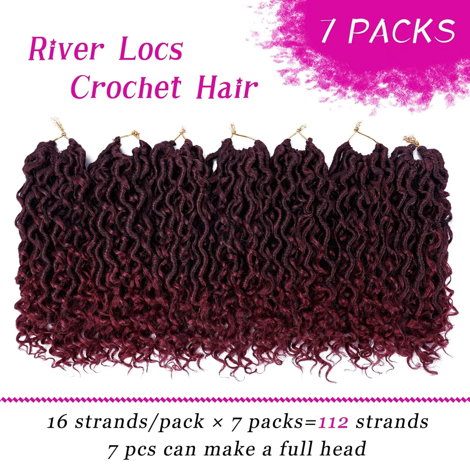 Goddess Locs Crochet Hair 10 Inch 7 Packs Ombre Burgundy Boho Faux Locs Crochet Hair for Black Women Pre Looped Crochet Locs with Curly Ends (1B/Bug)