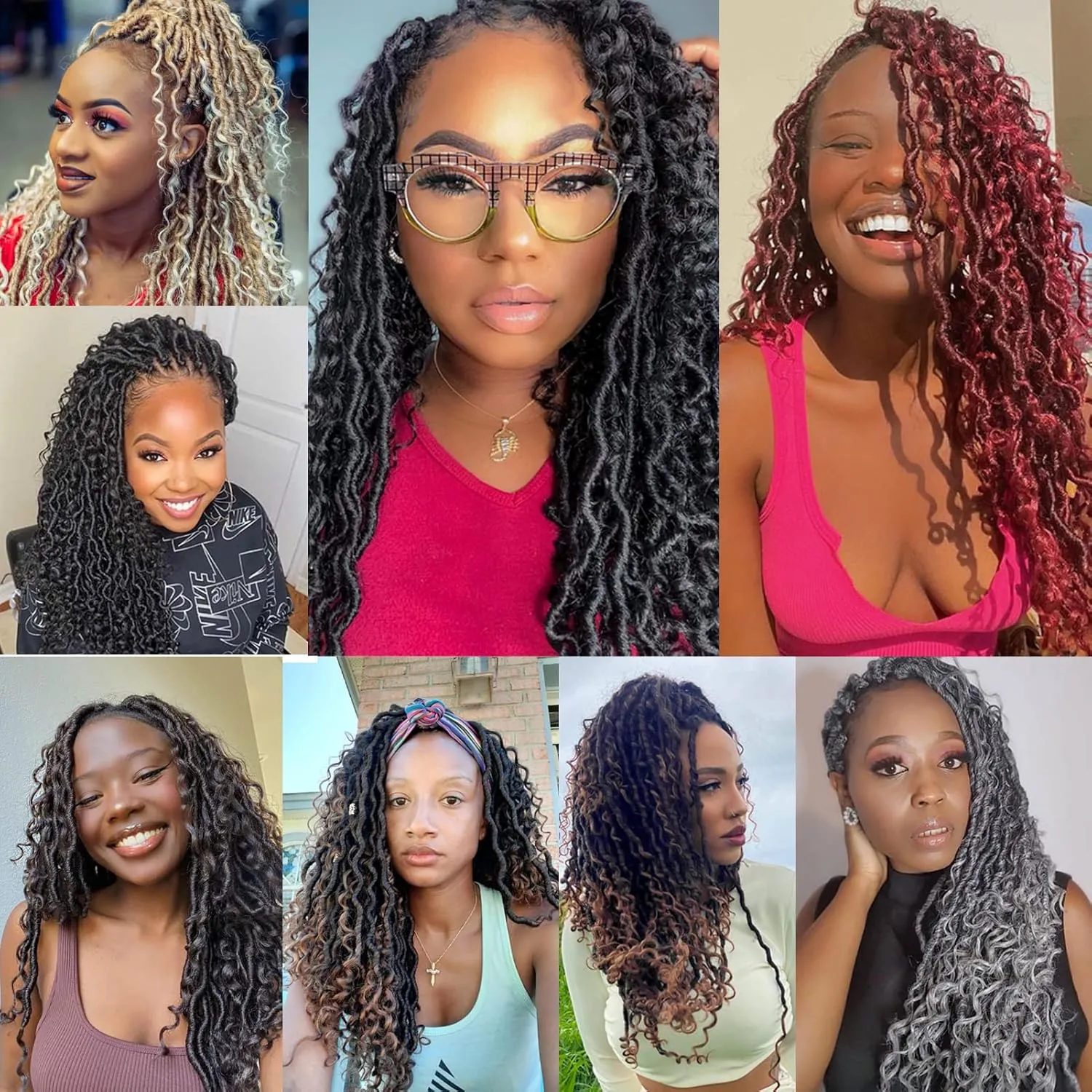 Goddess Locs Crochet Hair 10 Inch 7 Packs Ombre Burgundy Boho Faux Locs Crochet Hair for Black Women Pre Looped Crochet Locs with Curly Ends (1B/Bug)