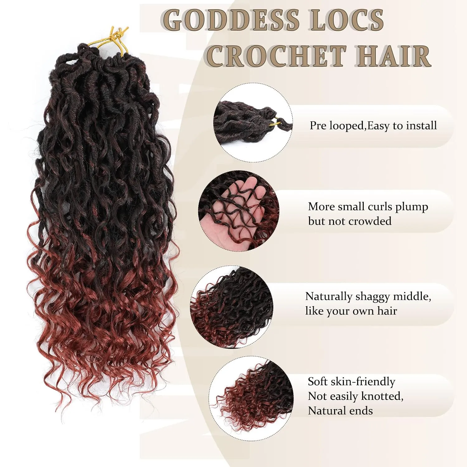 Goddess Locs Crochet Hair 10inch,9 Pakcs Boho Locs Crochet Hair,Faux Locs Crochet Hair for Black Women,Soft Locs With Curly Ends Pre Looped Crochet Braids(10inch(pack of 9),1B/350)
