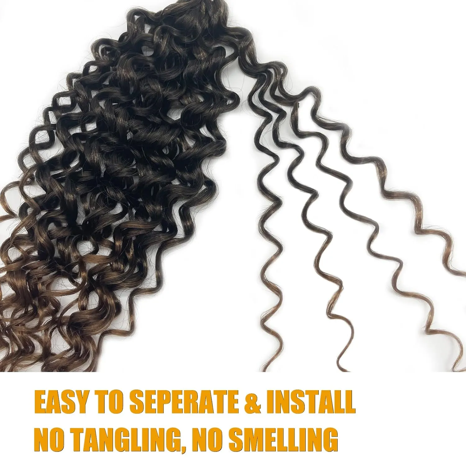 Gogo Curl 14 Inch 8 Packs Curly Crochet Hair for Black Women Ombre Dark Brown Color Wavy Beach Curls Crochet Hair Water Wave Crotchet Hair Synthetic Curly Braiding Hair Extensions(14inch 8pack, 1b/30)
