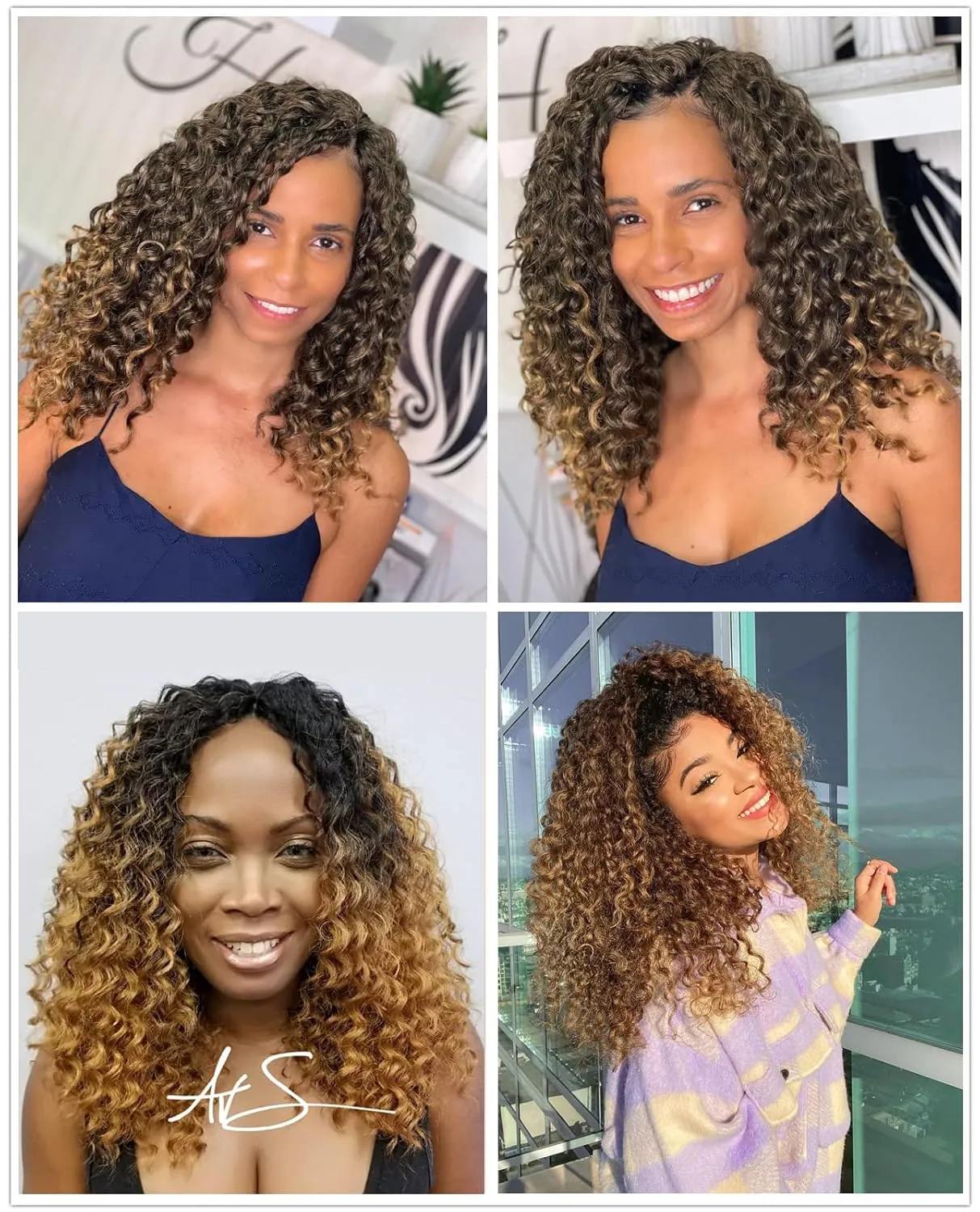 Gogo Curl 14 Inch 8 Packs Curly Crochet Hair for Black Women Ombre Light Brown Blonde Color Wavy Beach Curls Crochet Hair Water Wave Synthetic Curly Braiding Hair Extension(14inch 8pack, 1b/27)