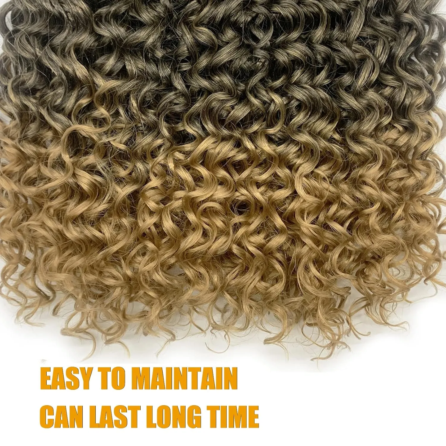 Gogo Curl 14 Inch 8 Packs Curly Crochet Hair for Black Women Ombre Light Brown Blonde Color Wavy Beach Curls Crochet Hair Water Wave Synthetic Curly Braiding Hair Extension(14inch 8pack, 1b/27)