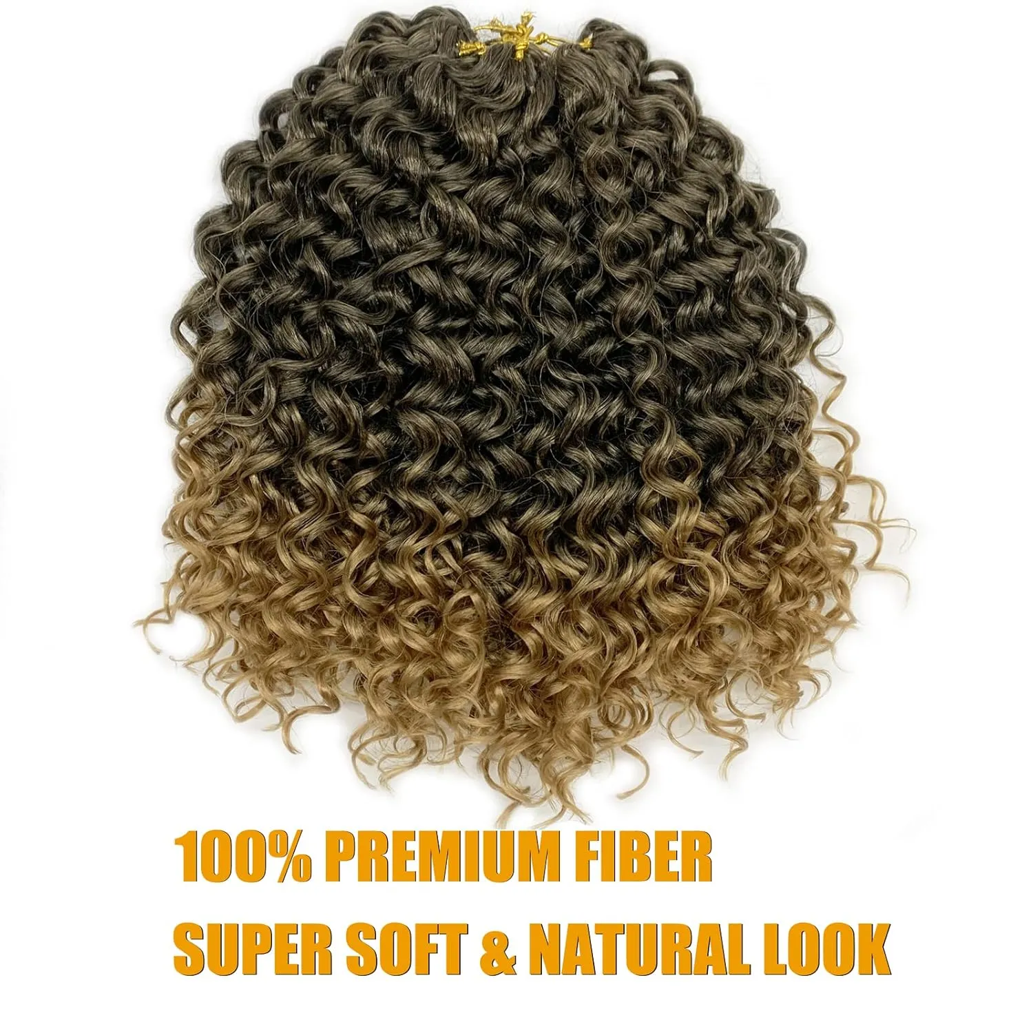 Gogo Curl 14 Inch 8 Packs Curly Crochet Hair for Black Women Ombre Light Brown Blonde Color Wavy Beach Curls Crochet Hair Water Wave Synthetic Curly Braiding Hair Extension(14inch 8pack, 1b/27)