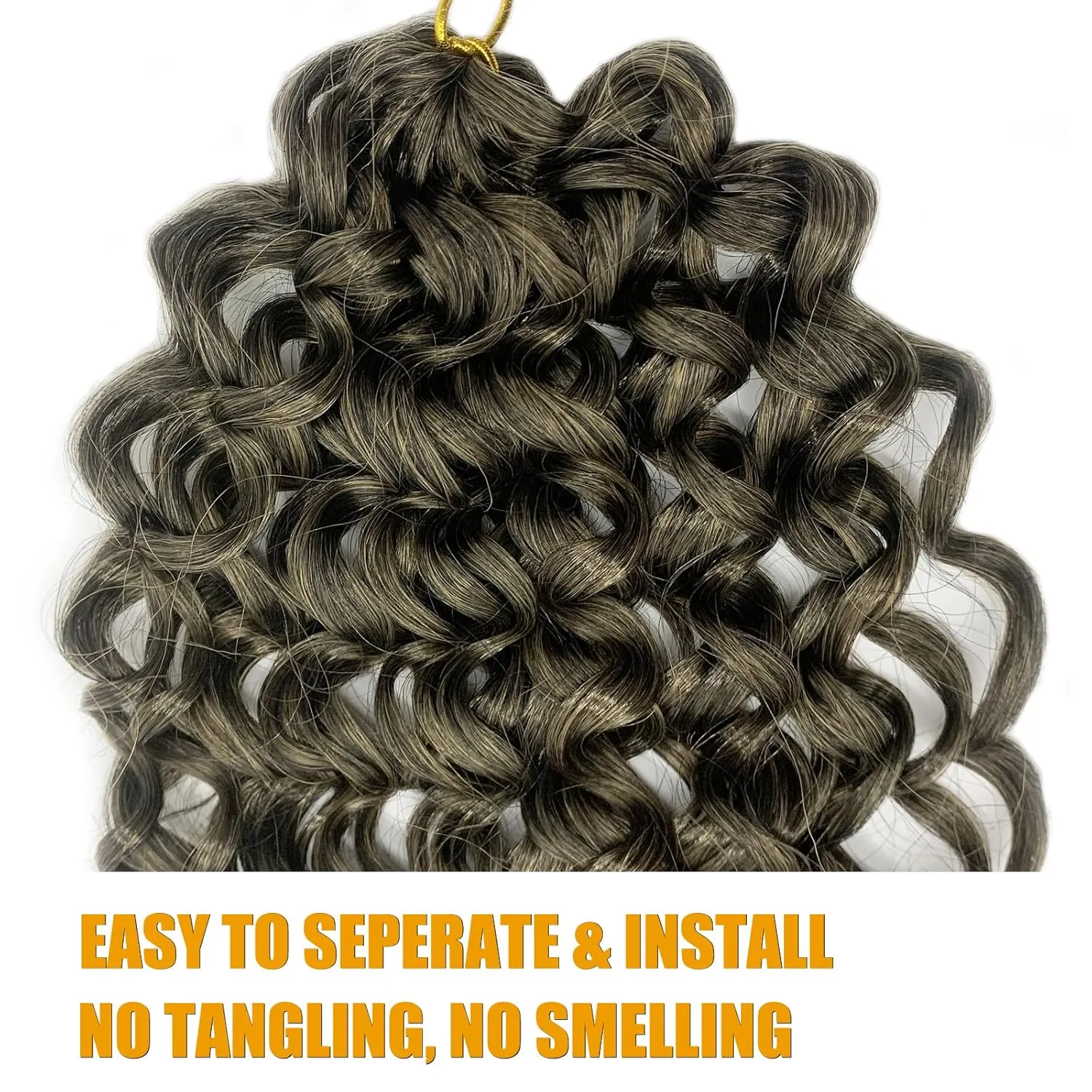 Gogo Curl 14 Inch 8 Packs Curly Crochet Hair for Black Women Ombre Light Brown Blonde Color Wavy Beach Curls Crochet Hair Water Wave Synthetic Curly Braiding Hair Extension(14inch 8pack, 1b/27)