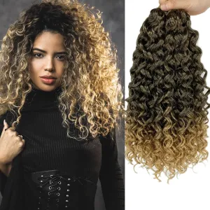 Gogo Curl 14 Inch 8 Packs Curly Crochet Hair for Black Women Ombre Light Brown Blonde Color Wavy Beach Curls Crochet Hair Water Wave Synthetic Curly Braiding Hair Extension(14inch 8pack, 1b/27)