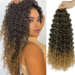 Gogo Curl 18 Inch 8 Packs Curly Crochet Hair for Black Women Ombre Light Brown Color Wavy Beach Curls Crochet Hair Water Wave Crotchet Hair Synthetic Curly Braiding Hair Extension(18inch 8pack, 1b/27)