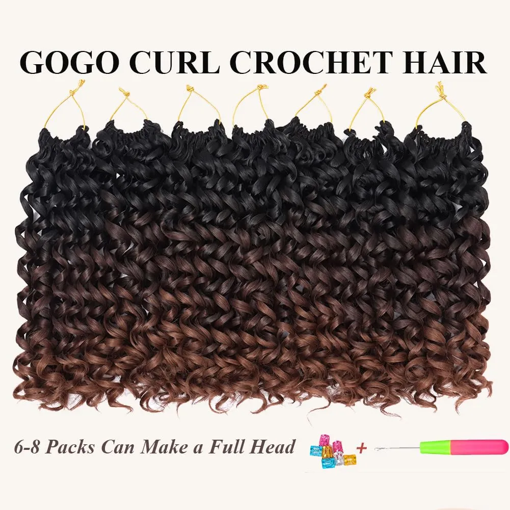 GoGo Curl Crochet Hair 7 Packs Water Wave Crochet Hair for Women 8 Inch Short Curly Crochet Braids Hair Ombre Brown Deep Wave Braiding Hair for Boho Braids (8 Inch, 1B/4/30)