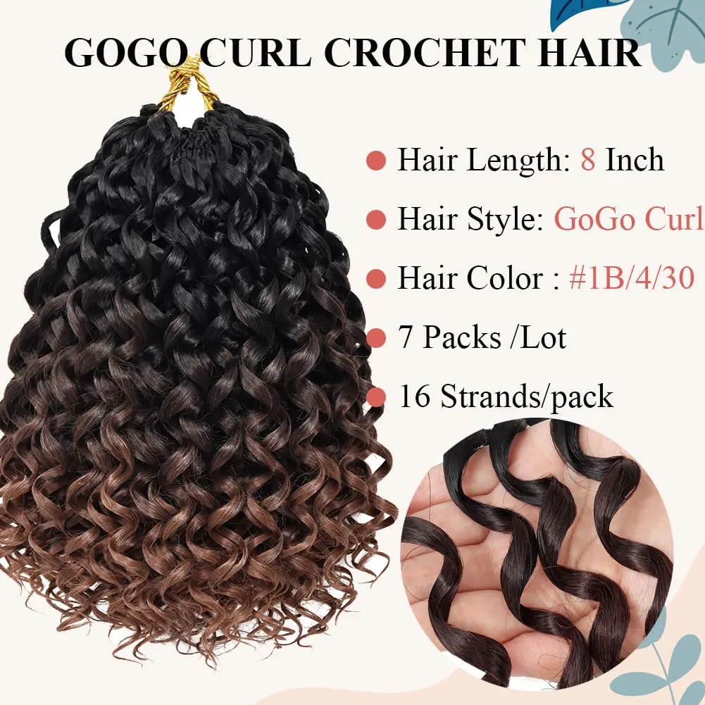 GoGo Curl Crochet Hair 7 Packs Water Wave Crochet Hair for Women 8 Inch Short Curly Crochet Braids Hair Ombre Brown Deep Wave Braiding Hair for Boho Braids (8 Inch, 1B/4/30)