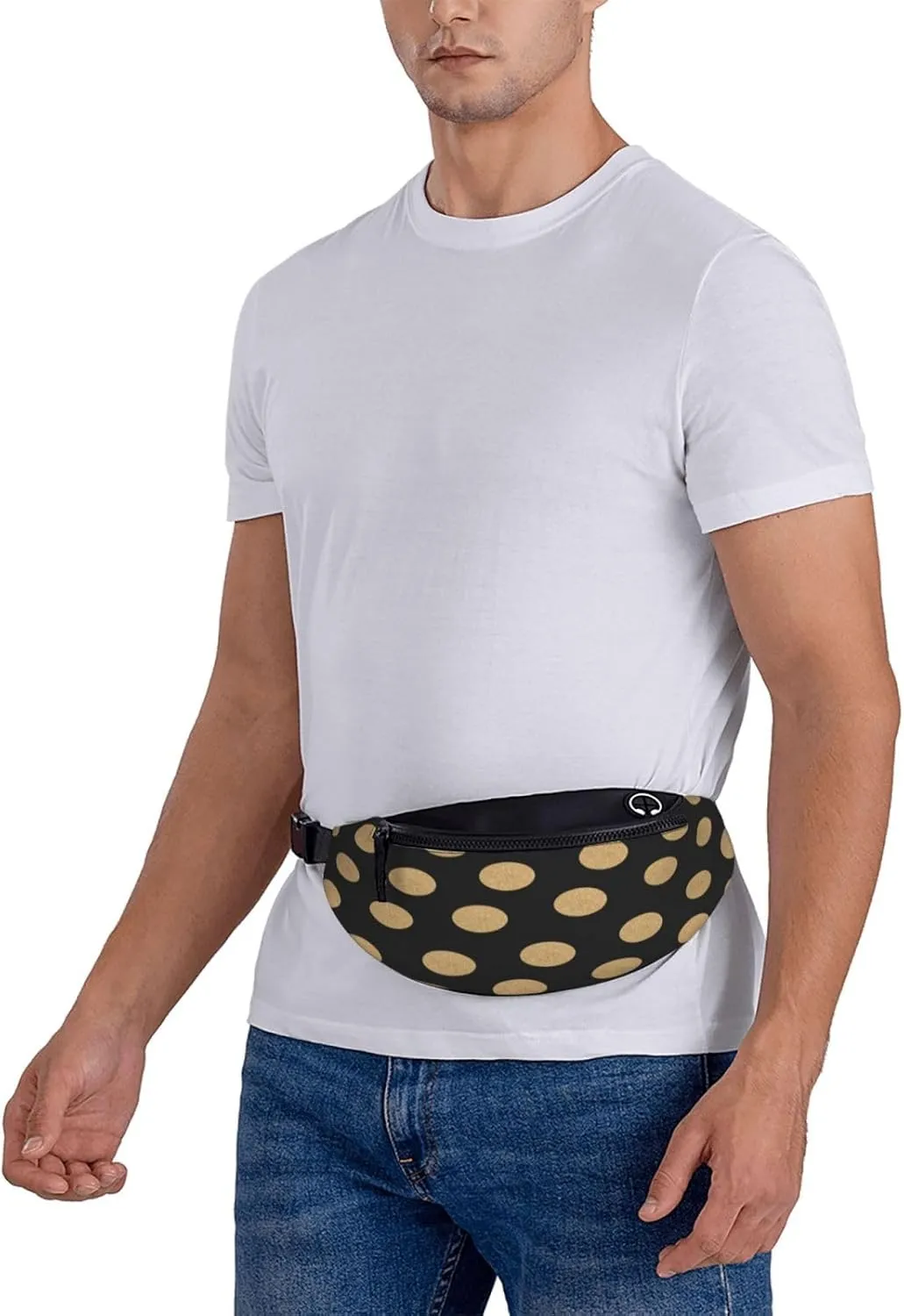 Gold Black Polka Dot Fanny Pack, Crossbody Waist Packs for Women Men Waist Bags with Adjustable Strap for Travel Running Hiking Sport