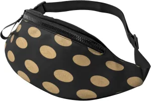 Gold Black Polka Dot Fanny Pack, Crossbody Waist Packs for Women Men Waist Bags with Adjustable Strap for Travel Running Hiking Sport
