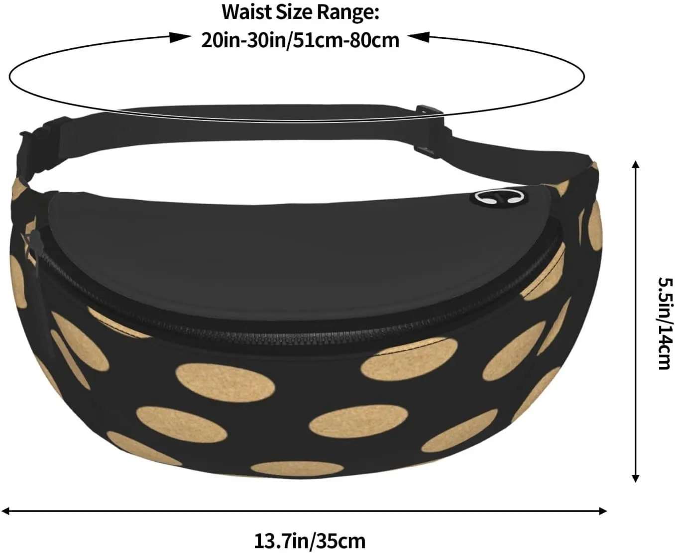Gold Black Polka Dot Fanny Pack, Crossbody Waist Packs for Women Men Waist Bags with Adjustable Strap for Travel Running Hiking Sport