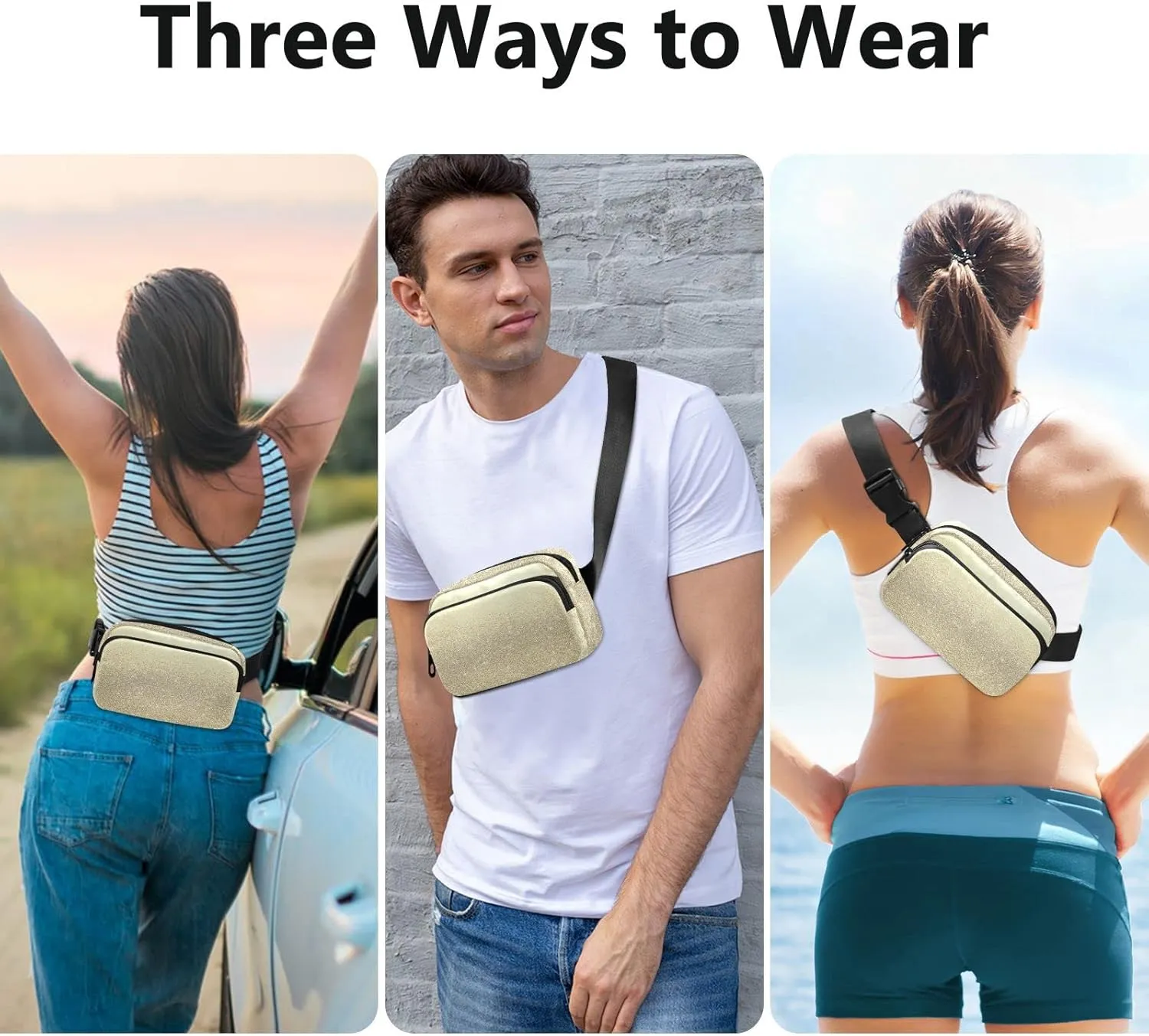 Gold Fantasy Galaxy Universe Golden Shiny Stars Sparkles Texture Adjustable Belt Running Bag, Crossbody Fanny Pack Waist Runners Bag Tote for Women Men Sports Hiking Fitness Exercise Gym Pouch