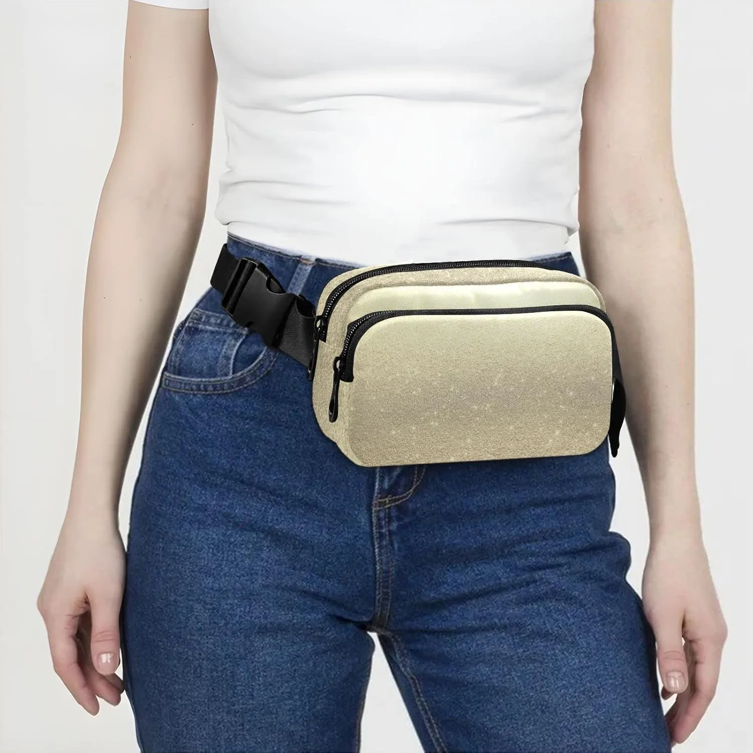 Gold Fantasy Galaxy Universe Golden Shiny Stars Sparkles Texture Adjustable Belt Running Bag, Crossbody Fanny Pack Waist Runners Bag Tote for Women Men Sports Hiking Fitness Exercise Gym Pouch