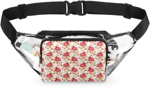 Golden Paisley Red Flower Clear Fanny Pack Stadium Approved Clear Crossbody Belt Bag for Women Men Transparent Waist Bag with Adjustable Strap for Concerts Sports Events Travel