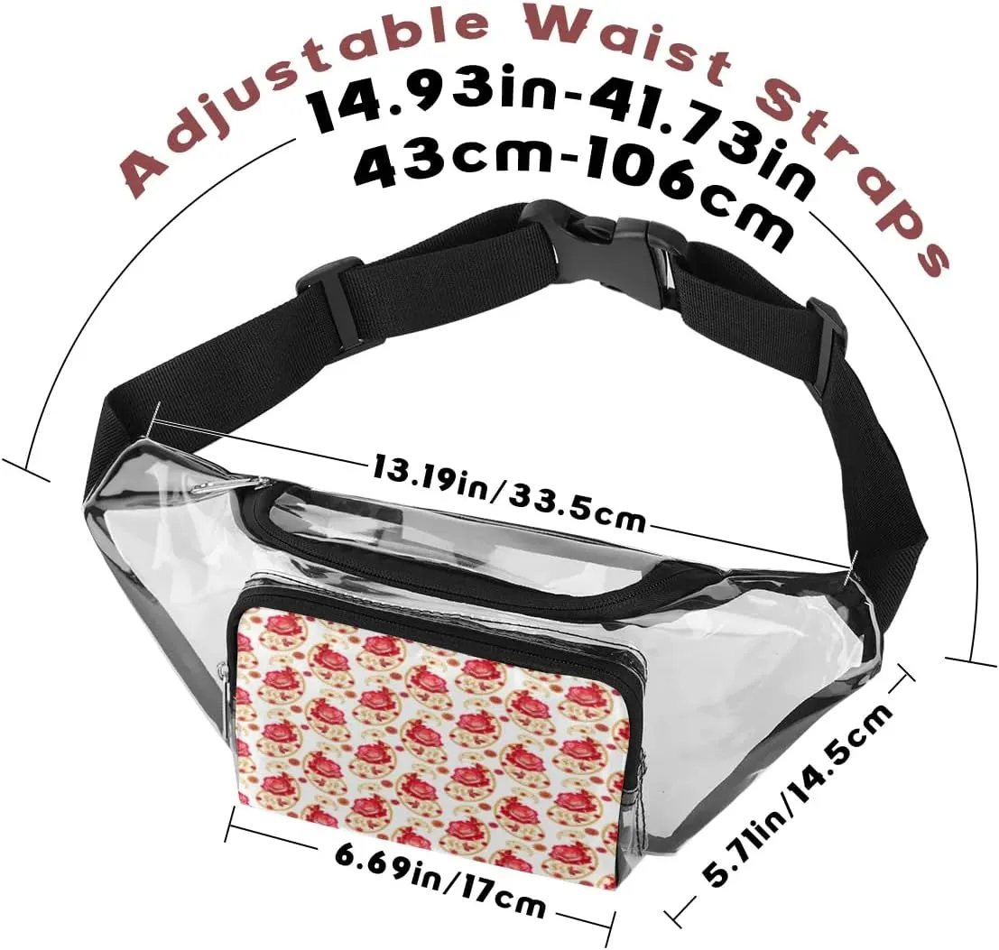 Golden Paisley Red Flower Clear Fanny Pack Stadium Approved Clear Crossbody Belt Bag for Women Men Transparent Waist Bag with Adjustable Strap for Concerts Sports Events Travel