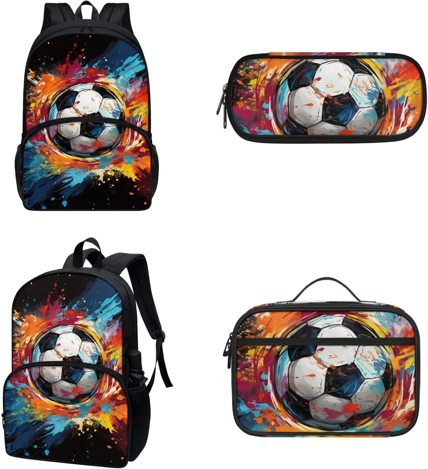 Gomyblomy Soccer Backpack for Boys 8-12 Kids Bookbag with Lunch Bag Pencil Case Set of 4 Pcs Elementary Middle School Backpacks for 5Th Grade Boys 17 Inch Travel Daypack
