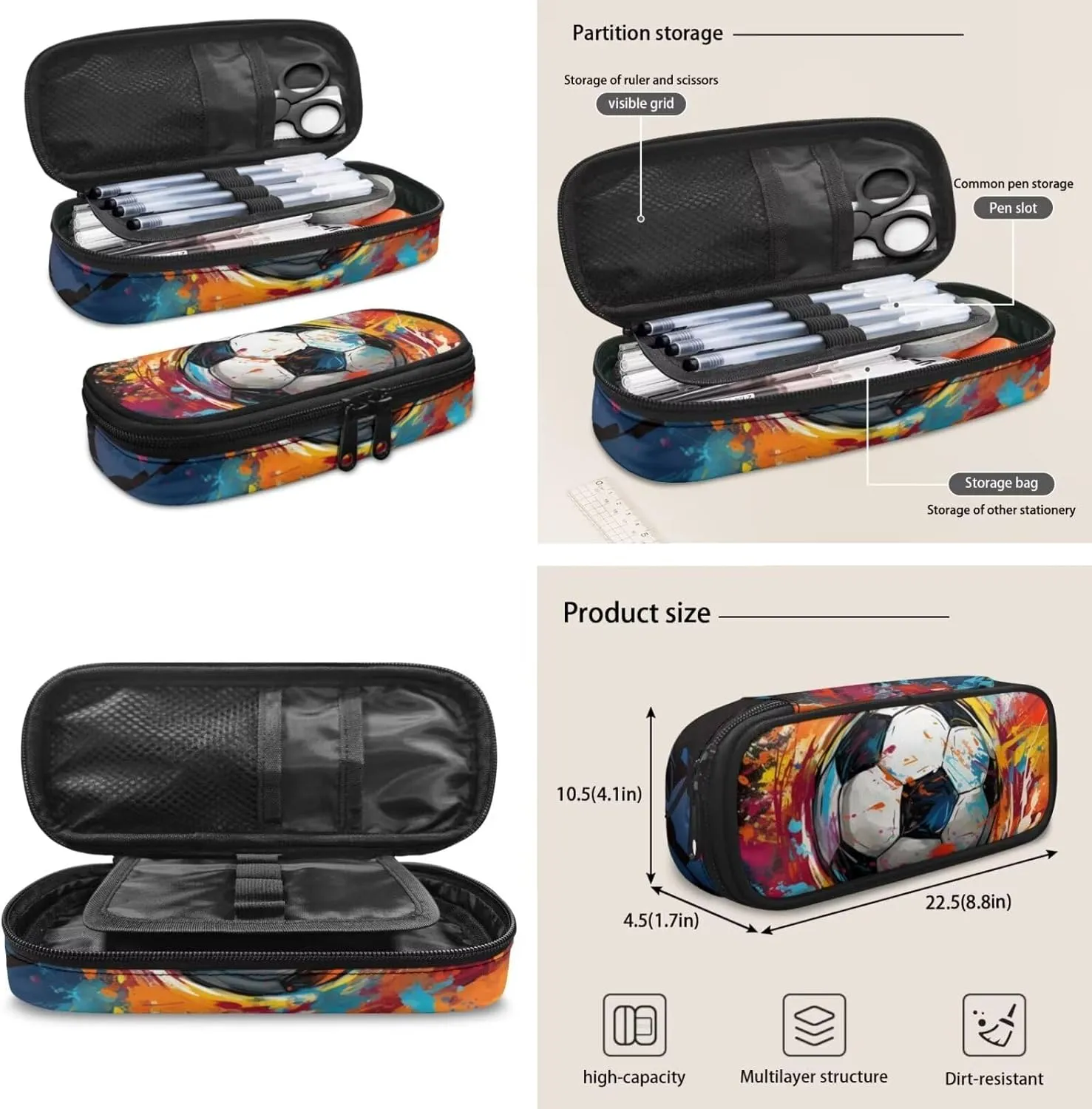 Gomyblomy Soccer Backpack for Boys 8-12 Kids Bookbag with Lunch Bag Pencil Case Set of 4 Pcs Elementary Middle School Backpacks for 5Th Grade Boys 17 Inch Travel Daypack