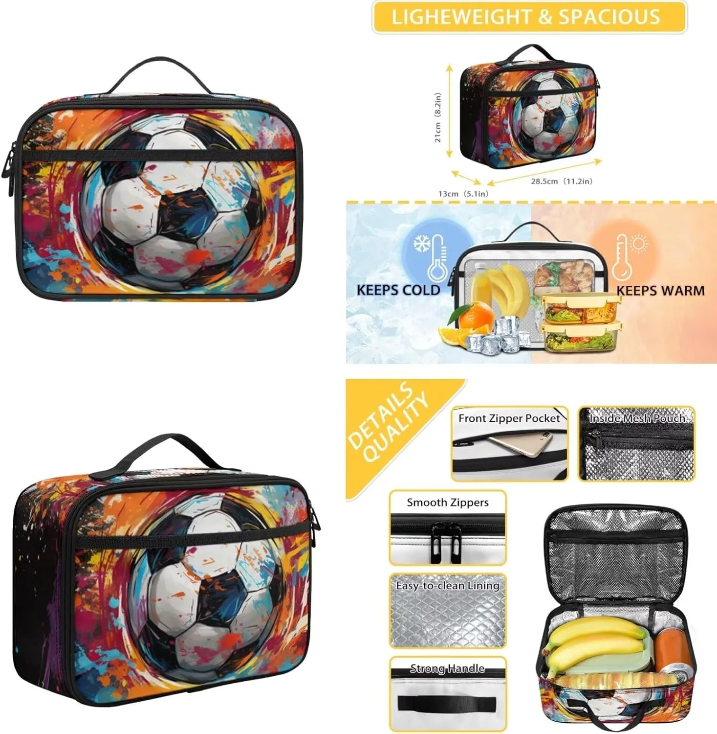 Gomyblomy Soccer Backpack for Boys 8-12 Kids Bookbag with Lunch Bag Pencil Case Set of 4 Pcs Elementary Middle School Backpacks for 5Th Grade Boys 17 Inch Travel Daypack