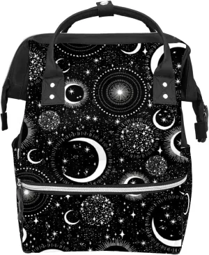 Gothic Moon Stars Boho Diaper Bag Travel Backpack Large Capacity Multi-Function Zipper Casual Travel Backpacks for Mom Dad Unisex