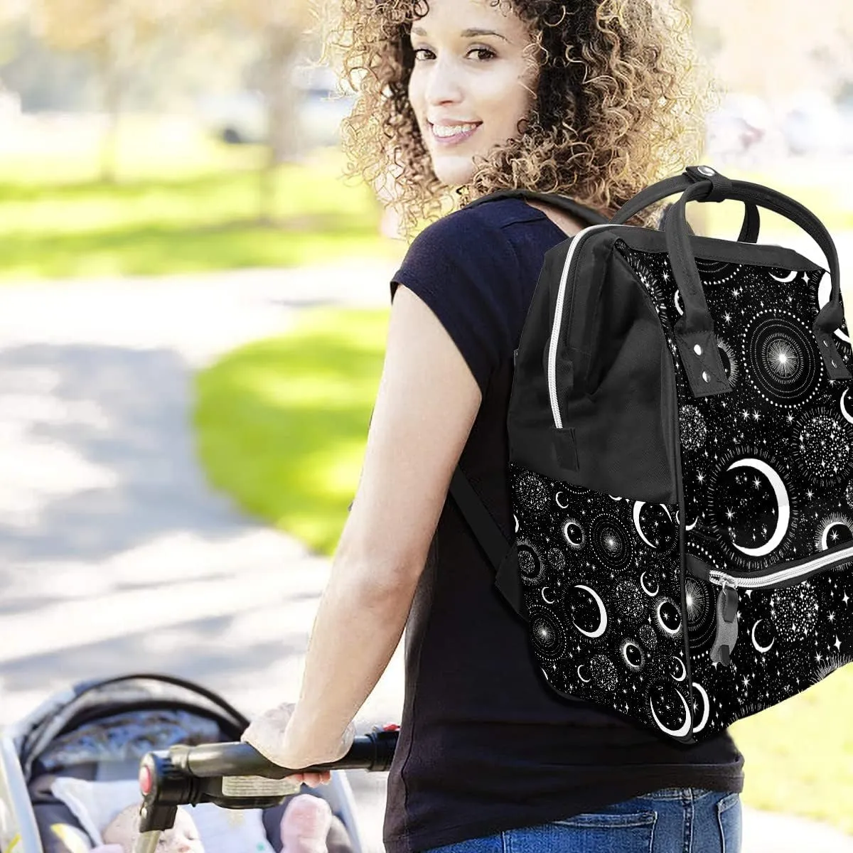 Gothic Moon Stars Boho Diaper Bag Travel Backpack Large Capacity Multi-Function Zipper Casual Travel Backpacks for Mom Dad Unisex